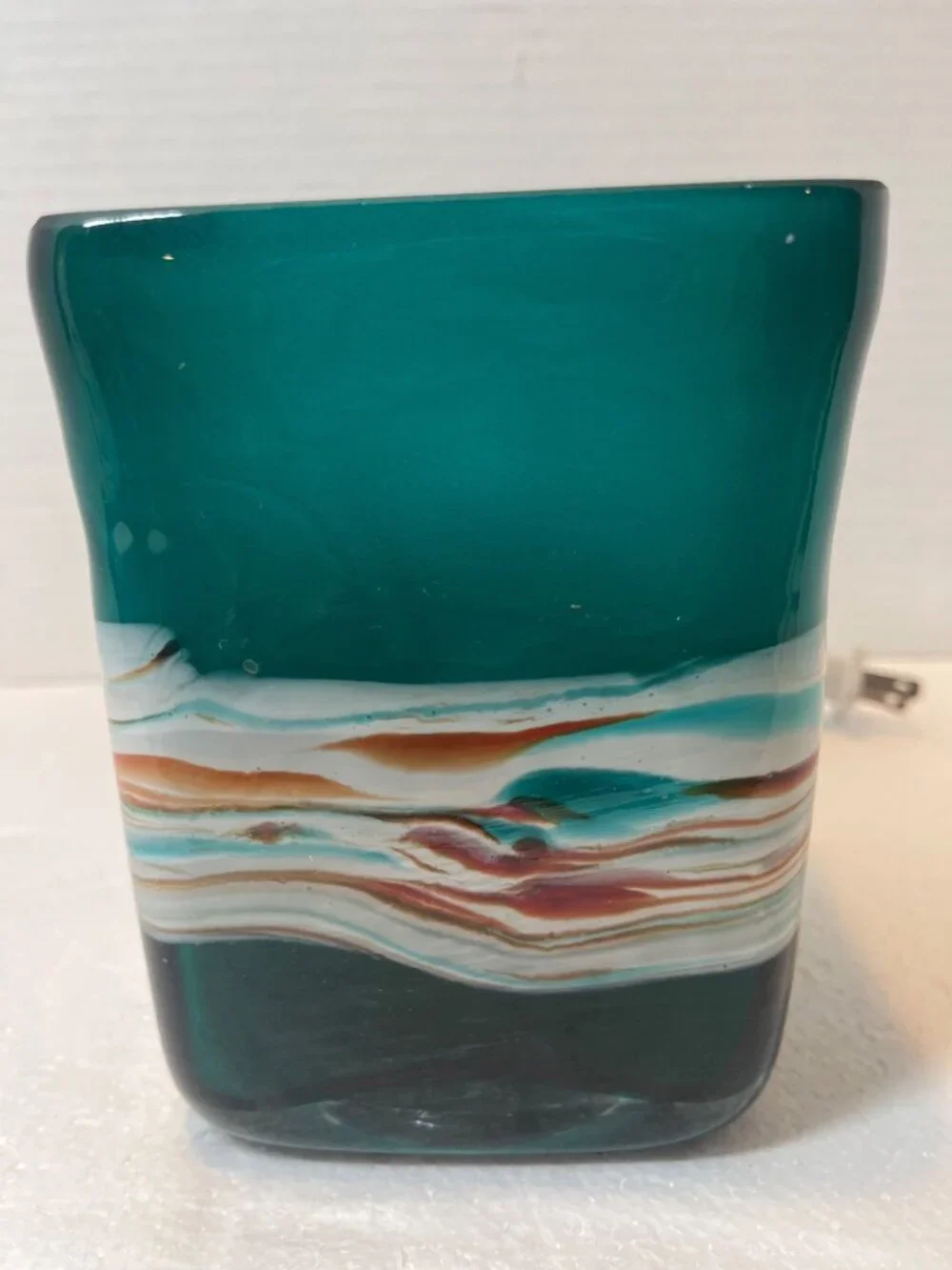 Hand-Blown Glass Teal & Multicolor Electric Candle Warmer Lamp 120V